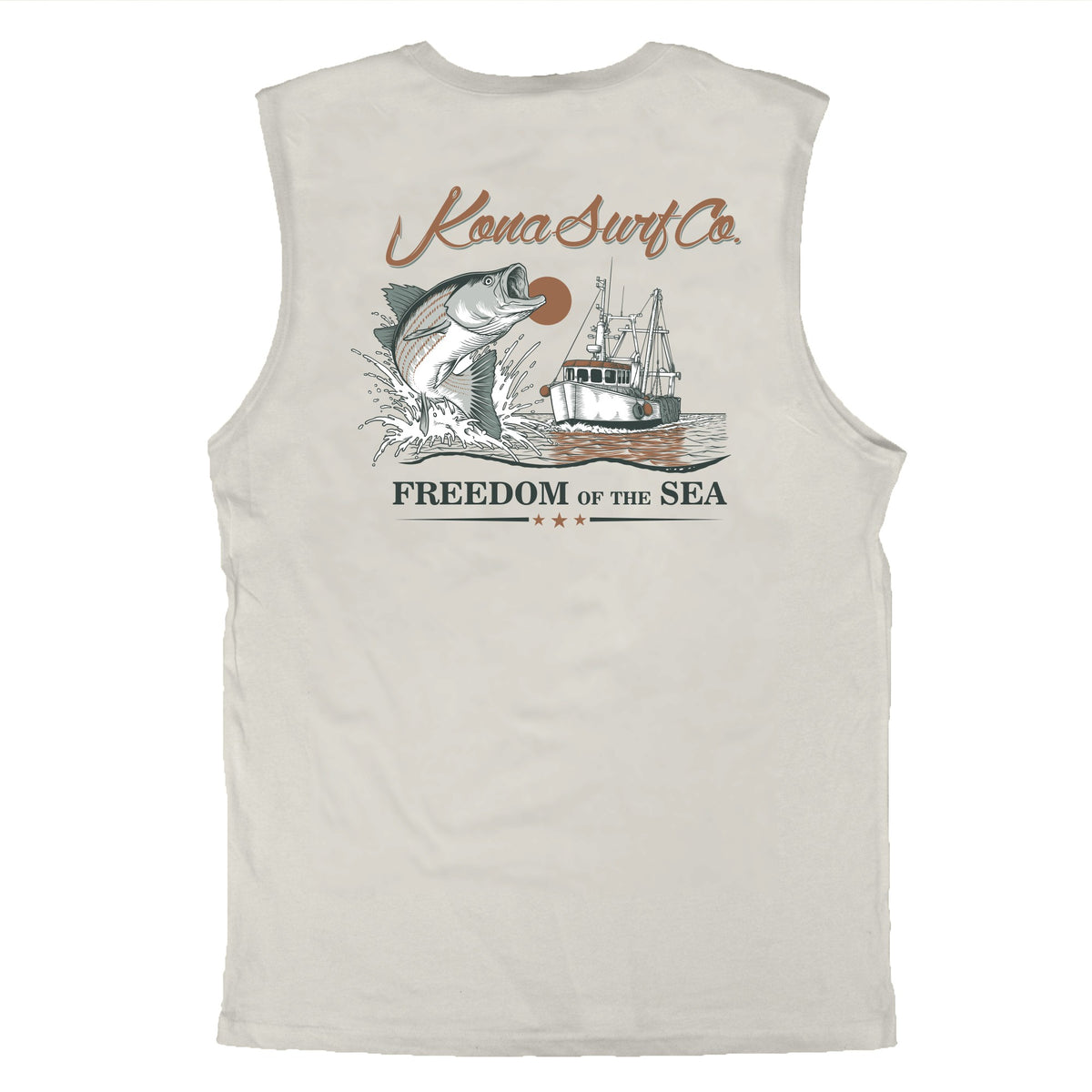 Offshore Catch Mens Muscle Tee - Natural