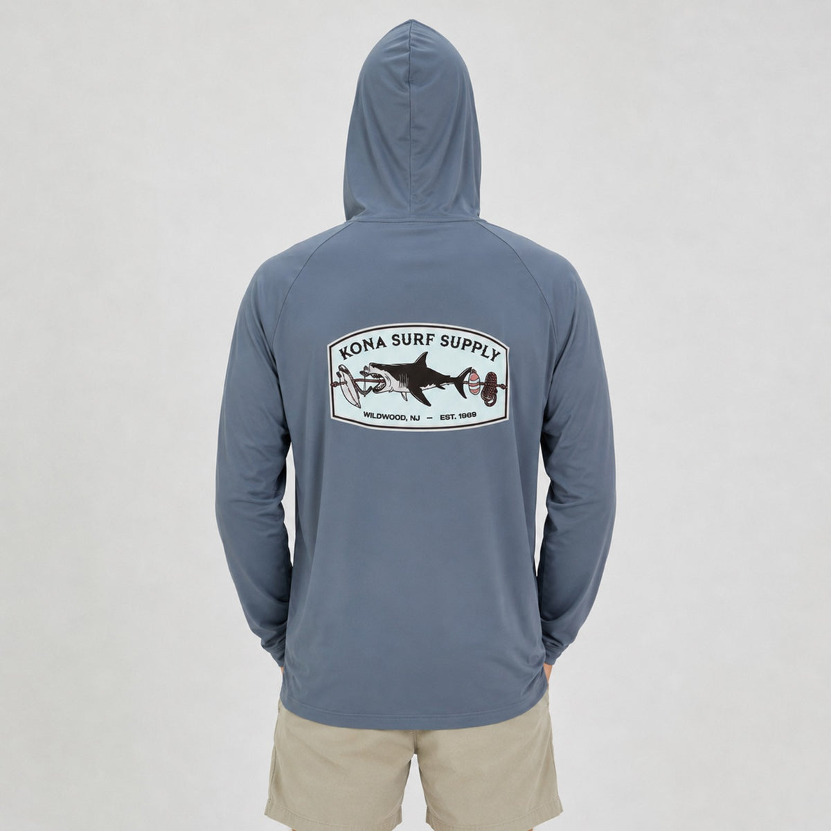 Shark-Kabob Hooded Mens UV Sun Protection LS Shirt - Cadet Blue