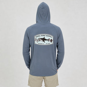 Shark-Kabob Hooded Mens UV Sun Protection LS Shirt - Cadet Blue