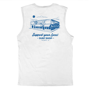Support Your Local Surf Shop Mens Muscle Tee - White