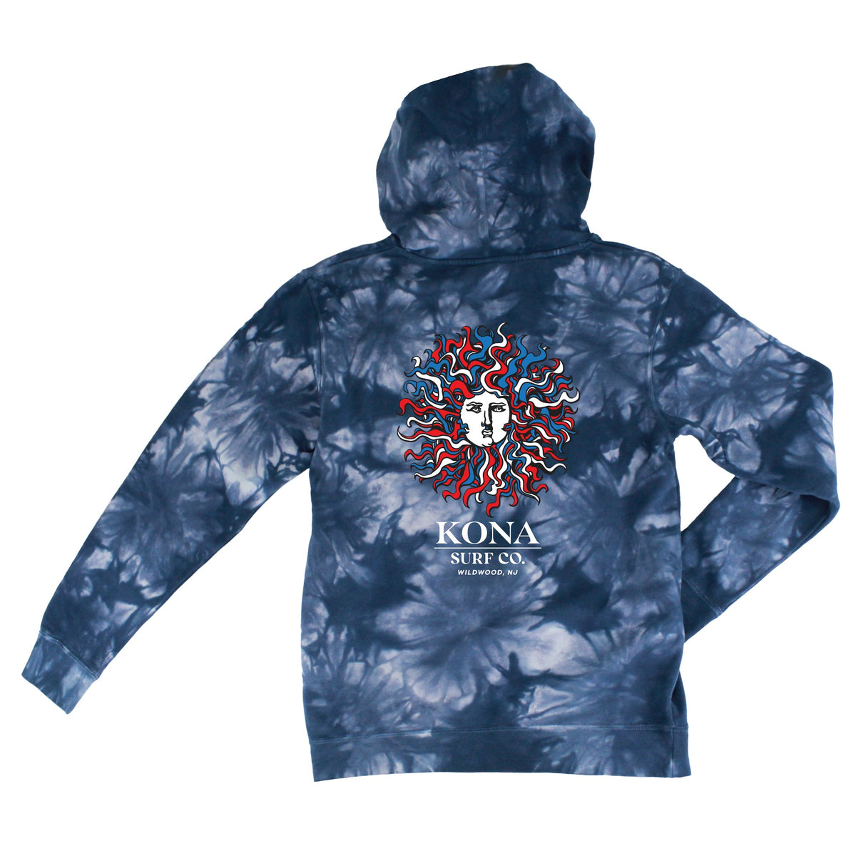 Original Sun Mens Pullover Hoodie - Tie Dye Navy/Red/White/Blue