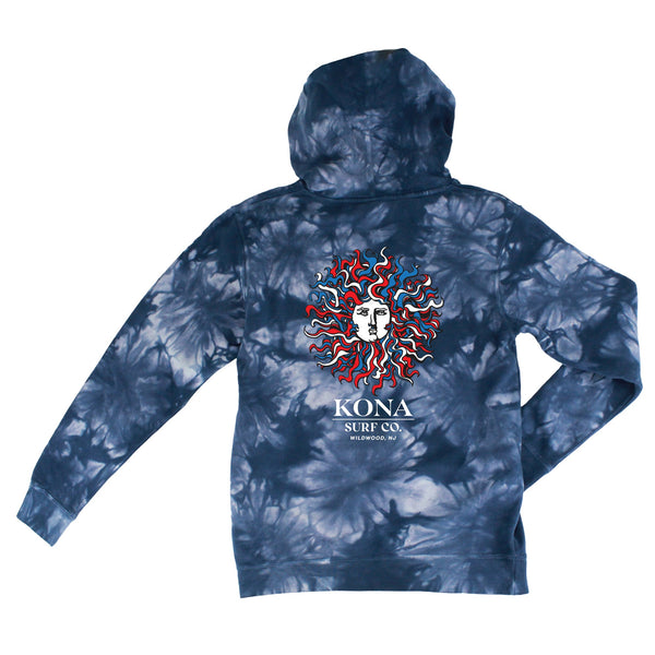 Original Sun Mens Pullover Hoodie - Tie Dye Navy/Red/White/Blue