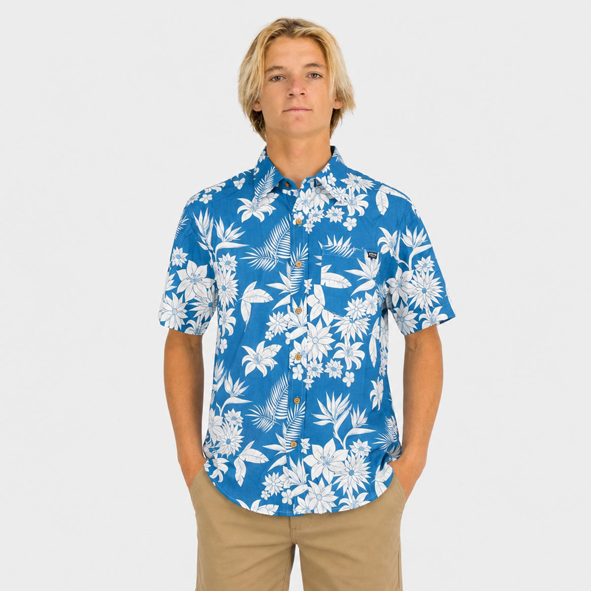 Floral Pattern Mens SS Woven - Blue