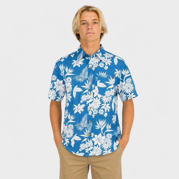 Floral Pattern Mens SS Woven - Blue
