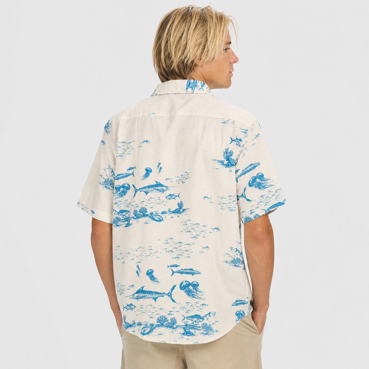 Ocean Lines Mens SS Woven - Bone/Ocean Blue
