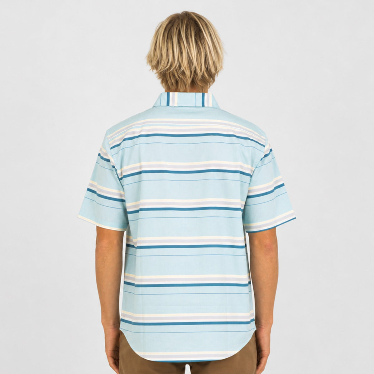 Stripe Pattern Mens SS Woven - Aqua Stripe