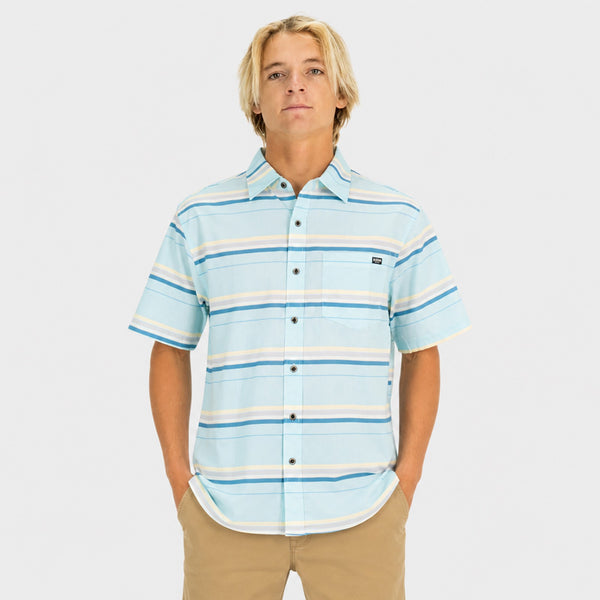 Stripe Pattern Mens SS Woven - Aqua Stripe