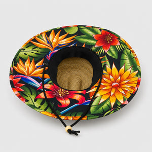 Traveler UPF 50+ Lifeguard Mens Straw Hat - Natural/Floral Pattern