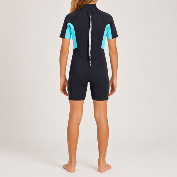 Union Jr Girls 2MM Backzip S/S Youth Springsuit - Black/Lime
