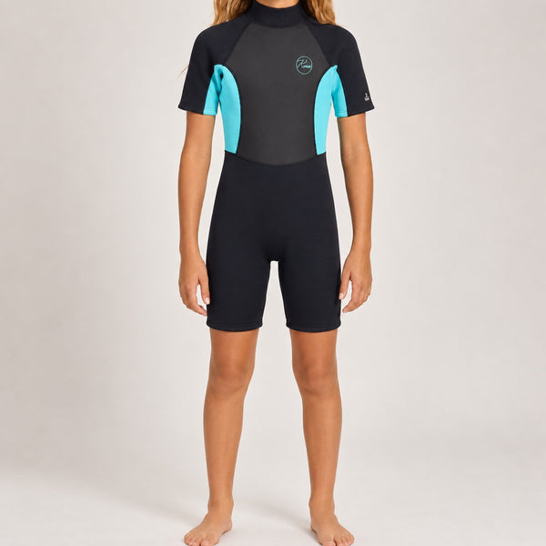 Union Jr Girls 2MM Backzip S/S Youth Springsuit - Black/Lime