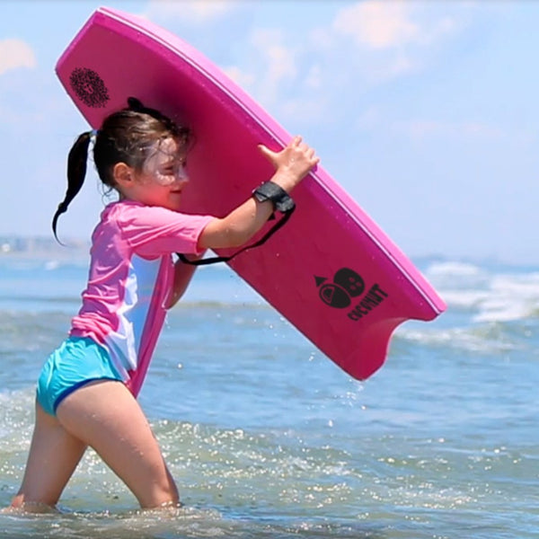 Coconut Foam Bodyboard for Adult and Kid Riders with Leash - Aqua