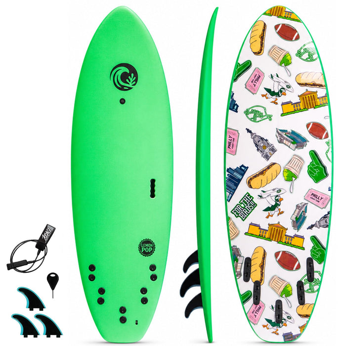 KO'A Lemon Pop 5ft 10in Small Wave - Soft Top Foam Surfboard - Includes Leash and Fins - Fot the Birds