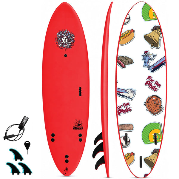 Zephyr - Soft Top Foam Surfboard - Includes Leash and Fins