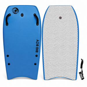 KO'A Big Boy Large 50in Foam Bodyboard for Adult and Kid Riders with Leash - Lt. Blue