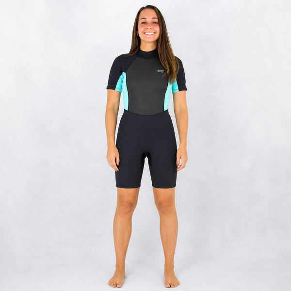 Emma 2mm Flatlock Backzip S/S Womens Springsuit - Black/Lime