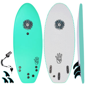 The 4-4 Soft Top Short Foam Surfboard for Beginners and Kids - Includes Leash + Fins