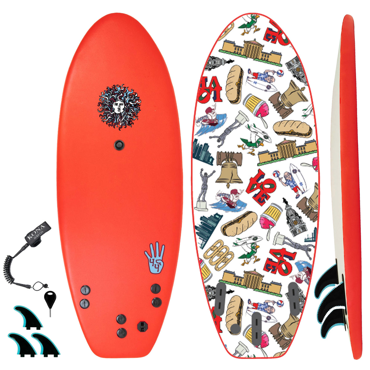 4-4 4ft 4in Bodyboard - Soft Top Short Foam Surfboard for Beginners and Kids - Includes Leash and Fins