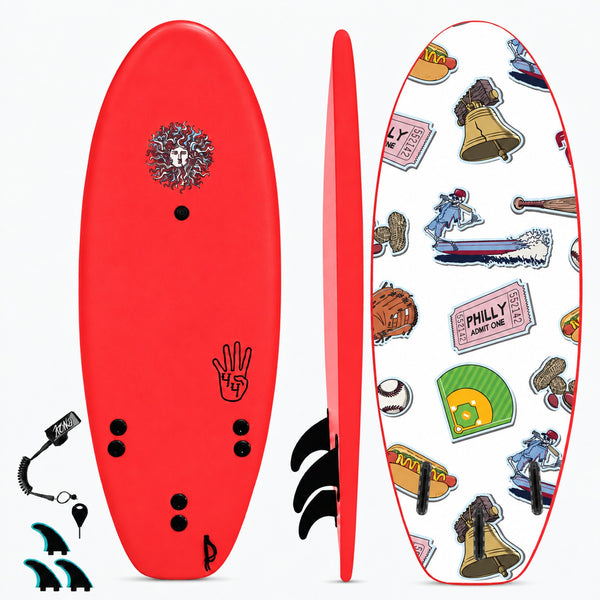 4-4 4ft 4in Bodyboard - Soft Top Short Foam Surfboard for Beginners and Kids - Includes Leash and Fins - For The Phils