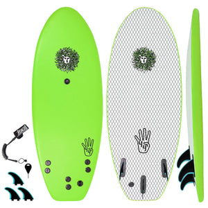 The 4-4 Soft Top Short Foam Surfboard for Beginners and Kids - Includes Leash + Fins