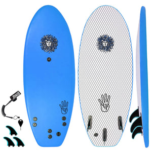 The 4-4 Soft Top Short Foam Surfboard for Beginners and Kids - Includes Leash + Fins