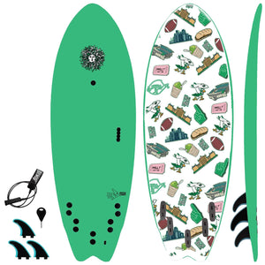 5-5 Soft Top Short Foam Surfboard for Beginners and Kids - Includes Leash + Fins - Green For the Birds
