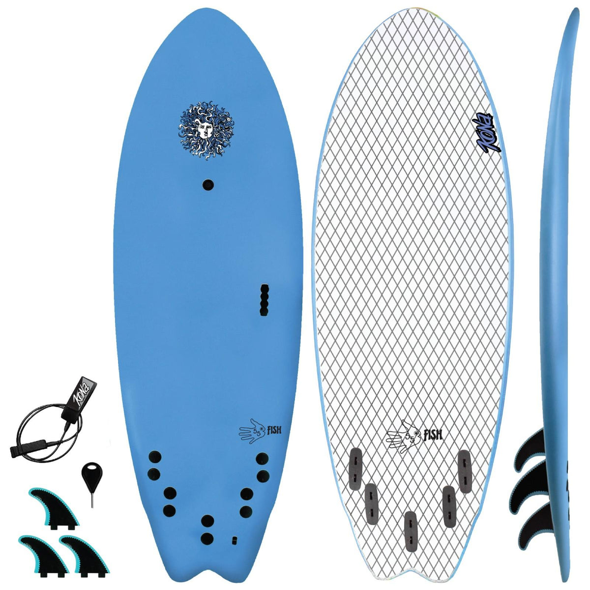 5-5 Soft Top Short Foam Surfboard for Beginners and Kids - Includes Leash + Fins - Lt Blue