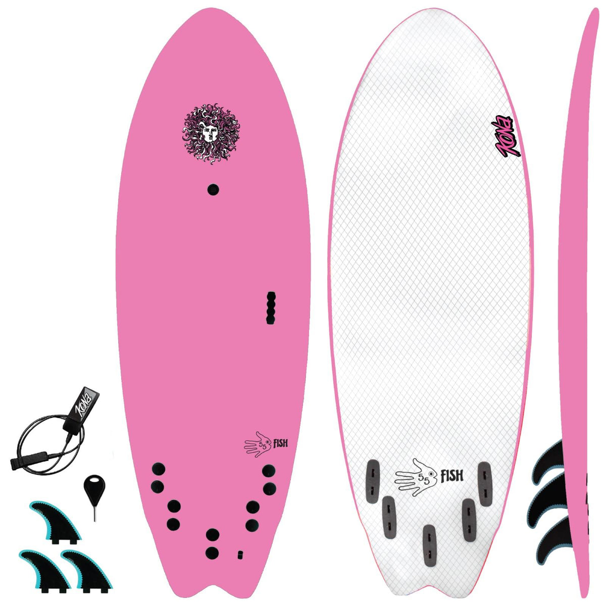 5-5 Soft Top Short Foam Surfboard for Beginners and Kids - Includes Leash + Fins - Pink