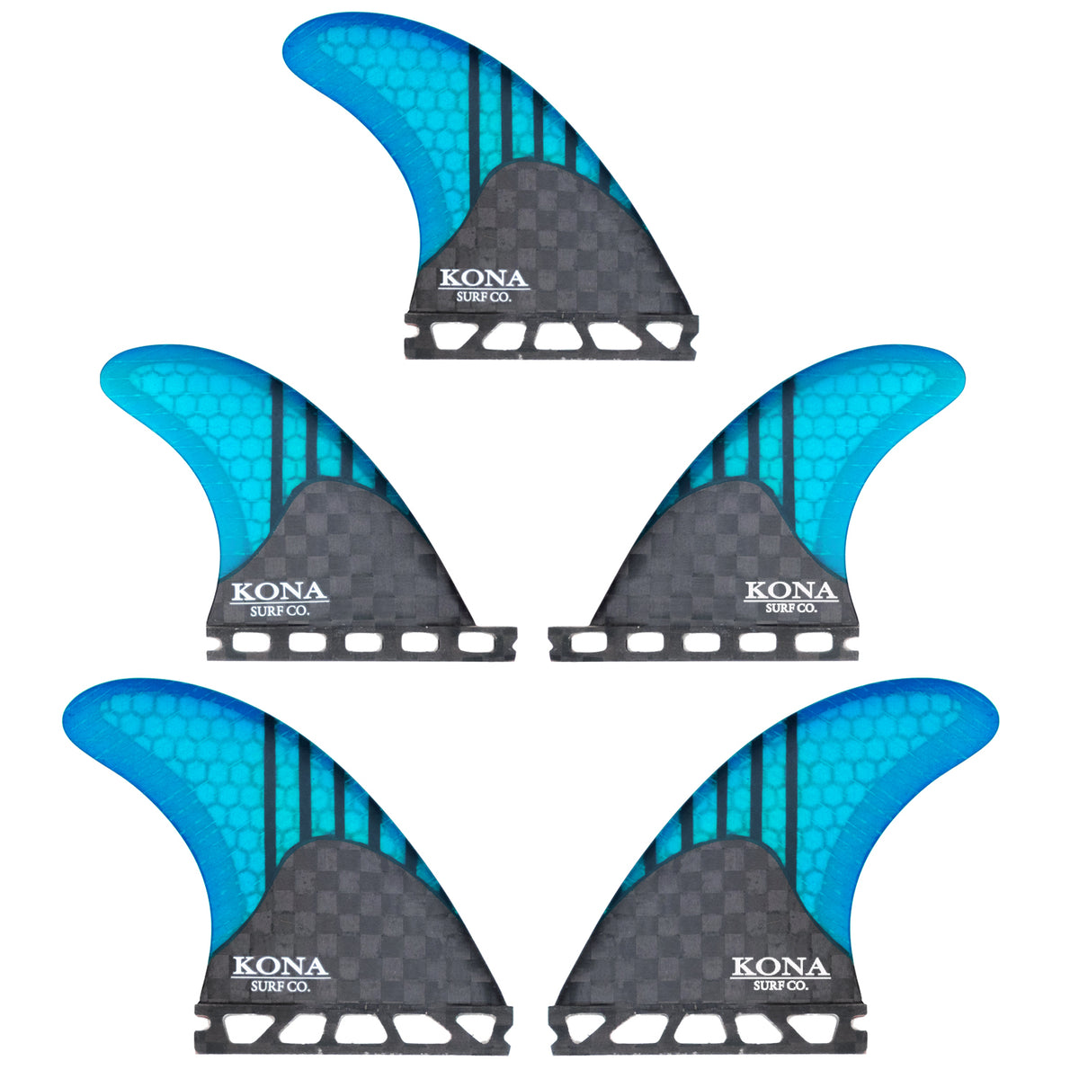 Single Tab (5 Fin) Shortboard Fins - Carbon Lines/Blue Comb