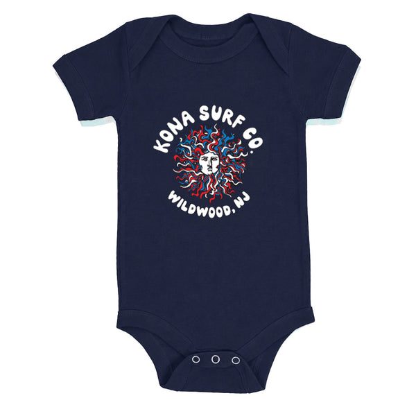 Bubble Original Sun Infant Boys Short Sleeve Onesie - Navy/Rwb