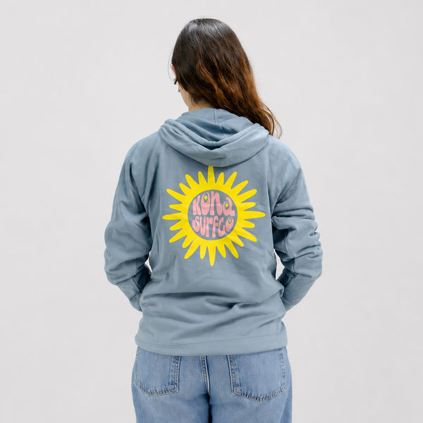 Sun Badge Womens Zip Hoodie - Misty Blue