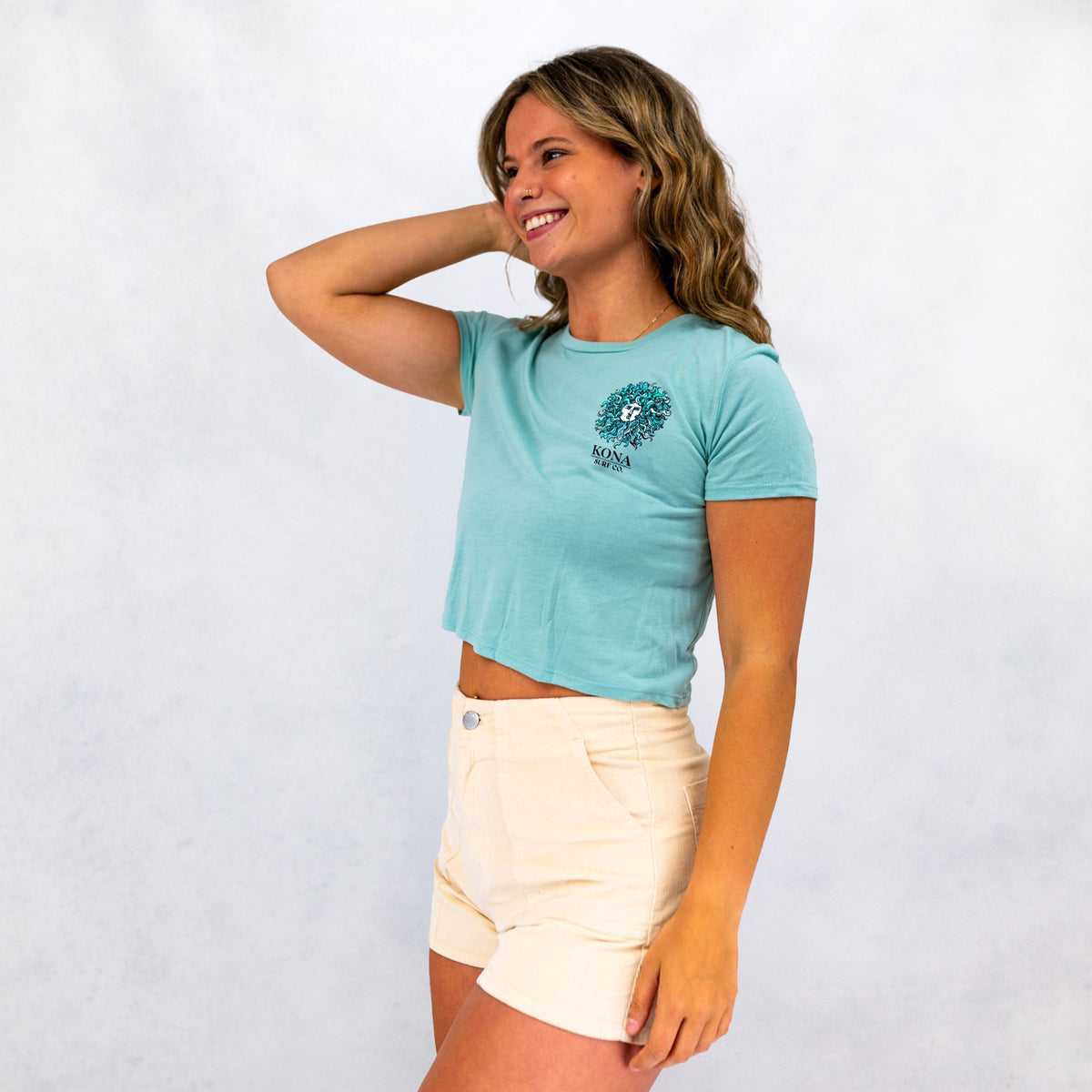 Original Sun Womens Cropped T-Shirt - Dusty Blue/Ocean