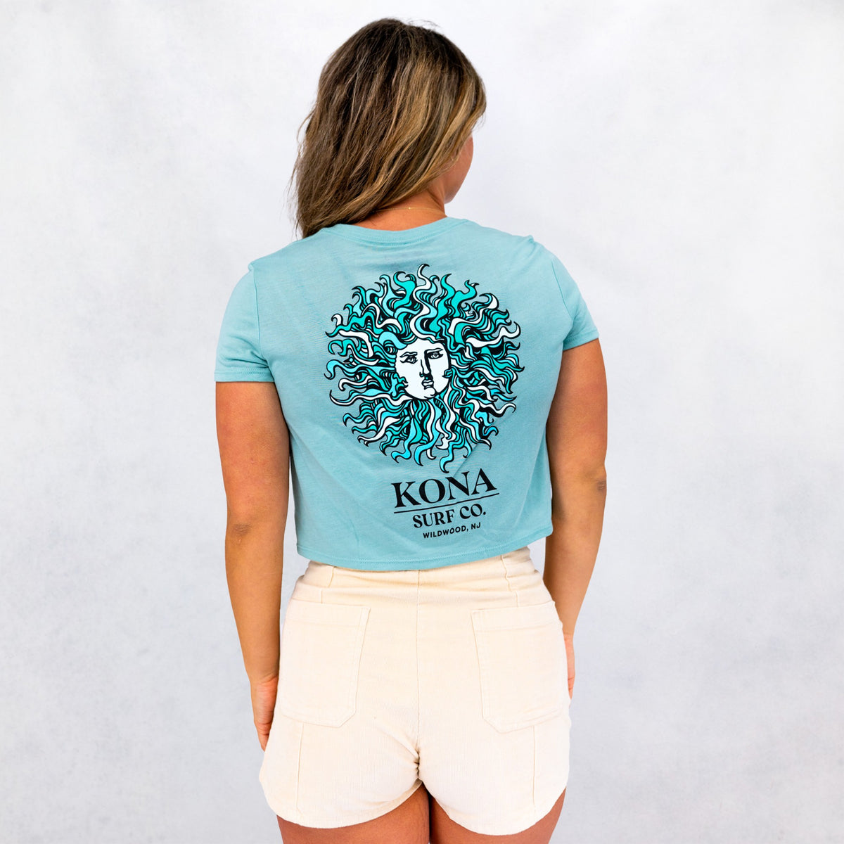 Original Sun Womens Cropped T-Shirt - Dusty Blue/Ocean