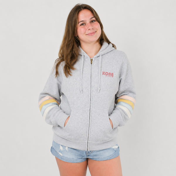 Luna Stripe Womens Zip Hoodie - Heather Grey