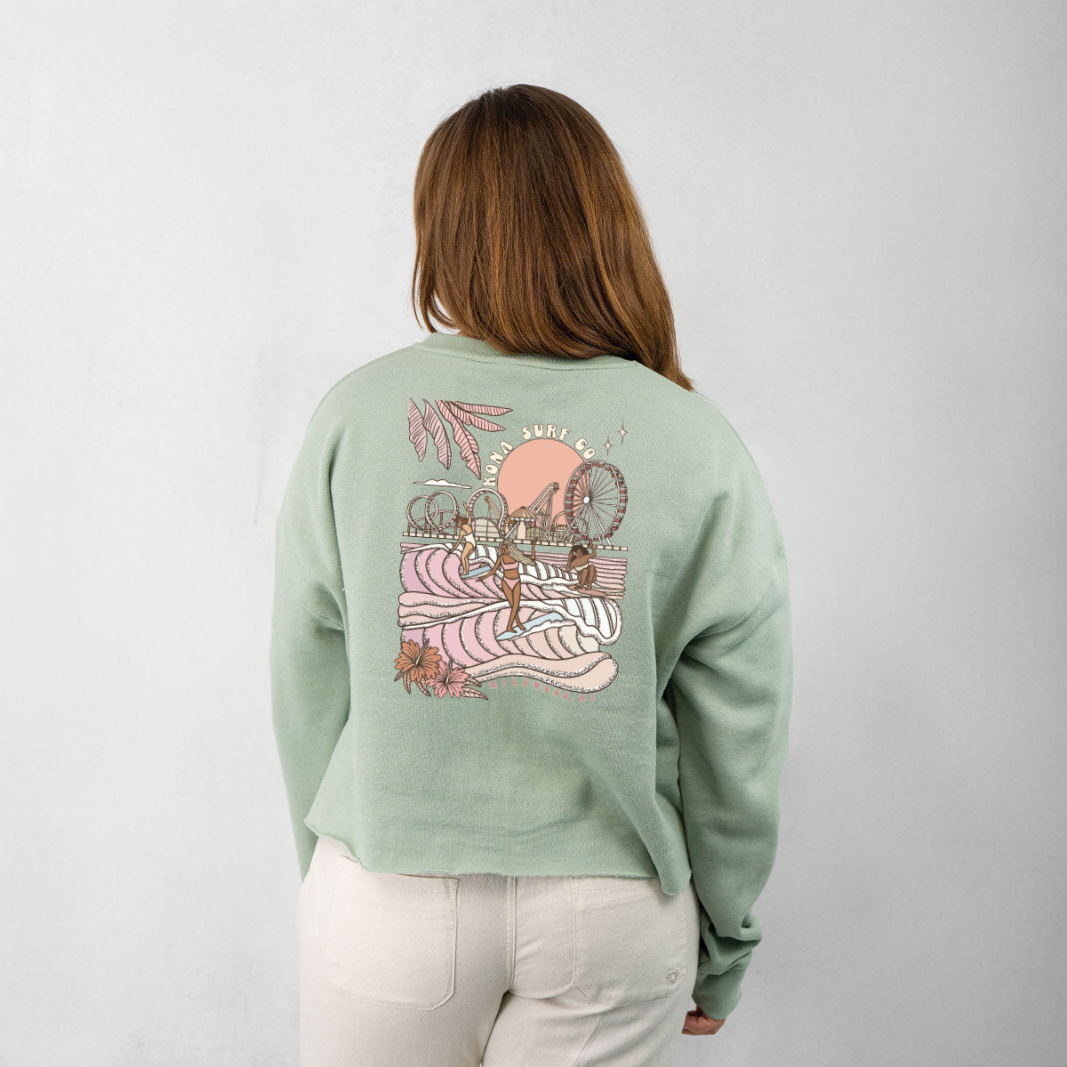 Summer Sunrise Womens Cropped Crew Sweatshirt - Pigment Sage