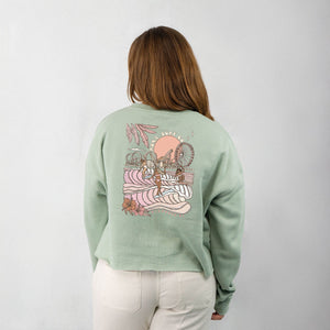 Summer Sunrise Womens Cropped Crew Sweatshirt - Pigment Sage