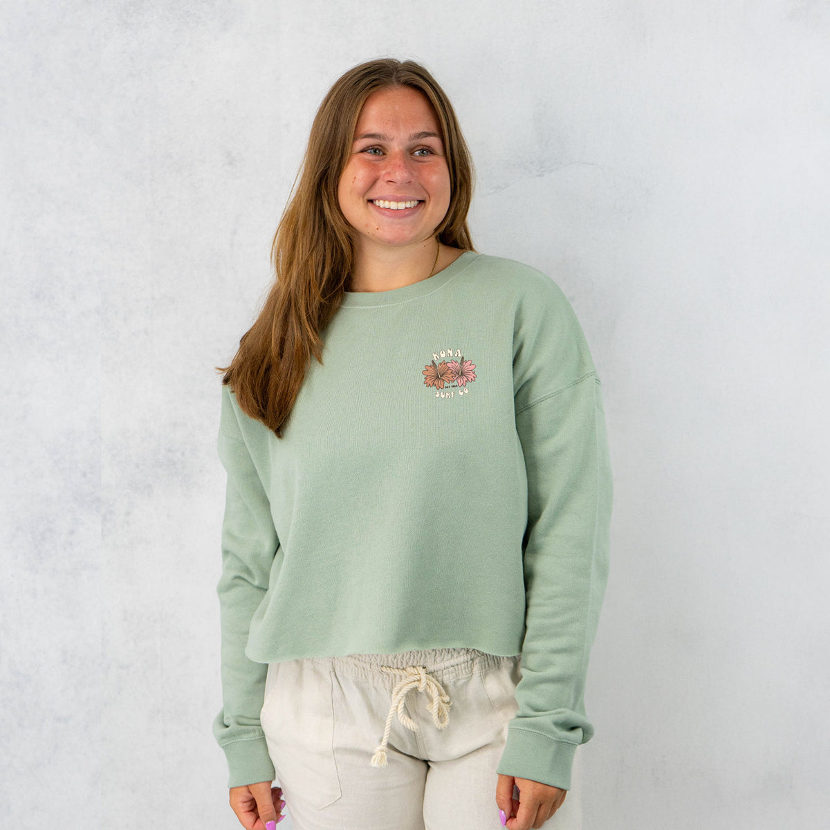 Summer Sunrise Womens Cropped Crew Sweatshirt - Pigment Sage