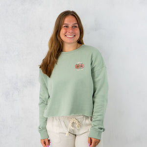 Summer Sunrise Womens Cropped Crew Sweatshirt - Pigment Sage