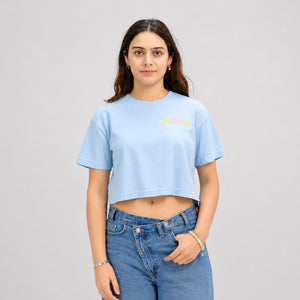 Sun Badge Womens Cropped T-Shirt - Powder Blue