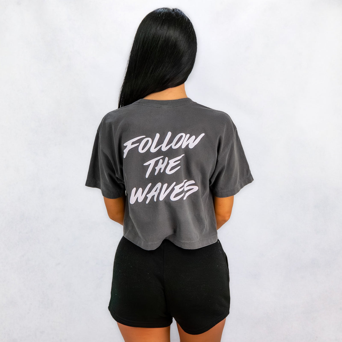 Follow the Waves Brush Womens Cropped T-Shirt - Faded Black