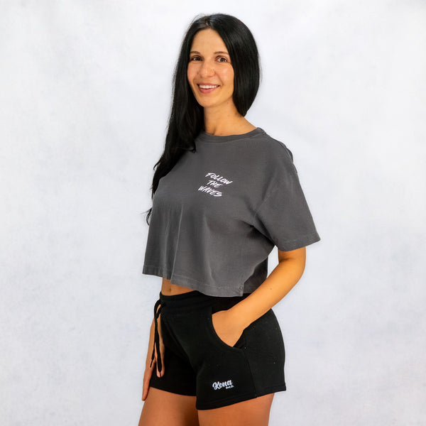 Follow the Waves Brush Womens Cropped T-Shirt - Faded Black