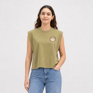 Reef Walk Womens Cropped Tank Top - Faded Army