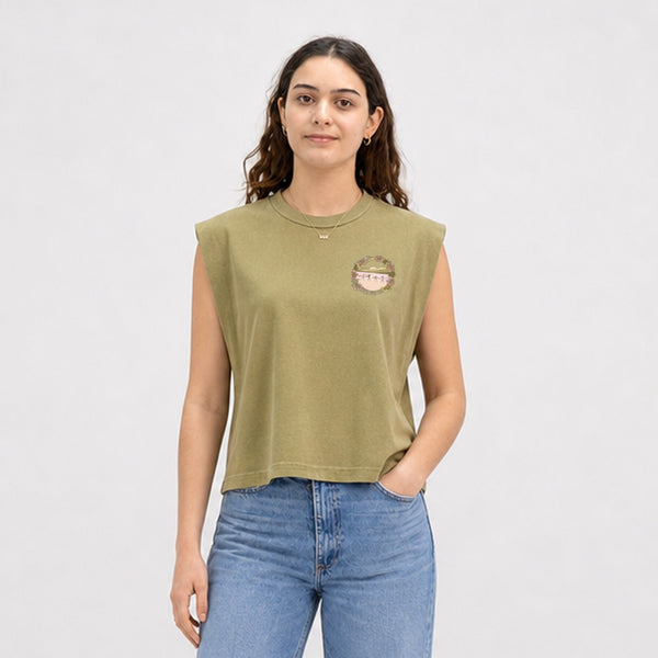 Reef Walk Womens Cropped Tank Top - Faded Army