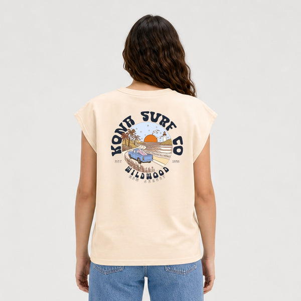 Road to the Beach Womens Cropped Tank Top - Faded Cream