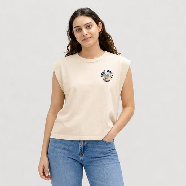Road to the Beach Womens Cropped Tank Top - Faded Cream
