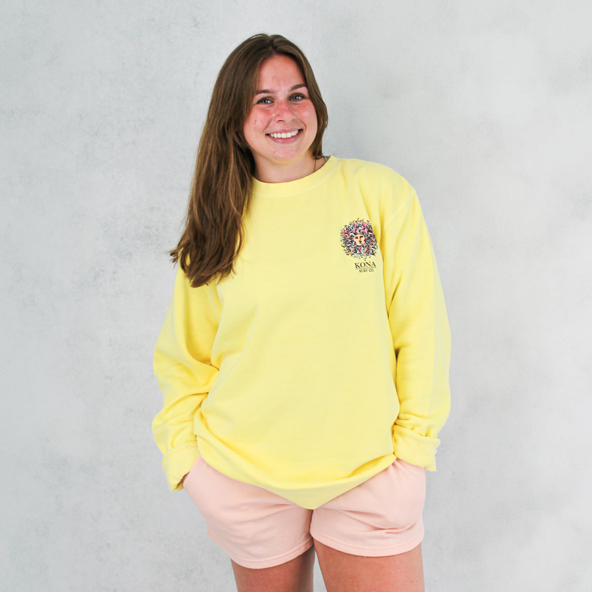 Original Sun Womens Crew Sweatshirt - Pigment Yellow/Coral