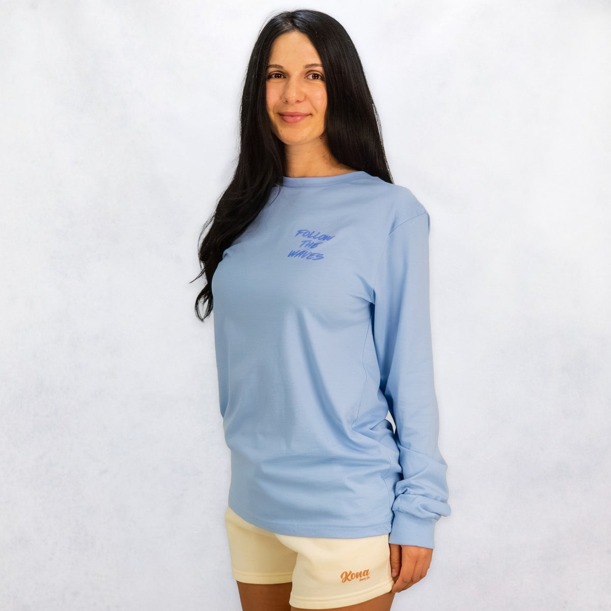 Follow the Waves Brush Womens Long Sleeve Shirt - Baby Blue