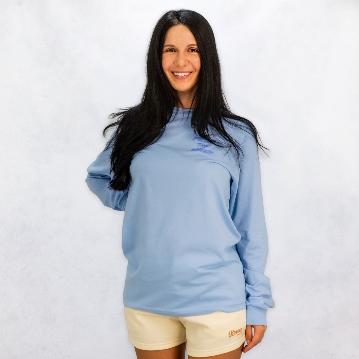 Follow the Waves Brush Womens Long Sleeve Shirt - Baby Blue