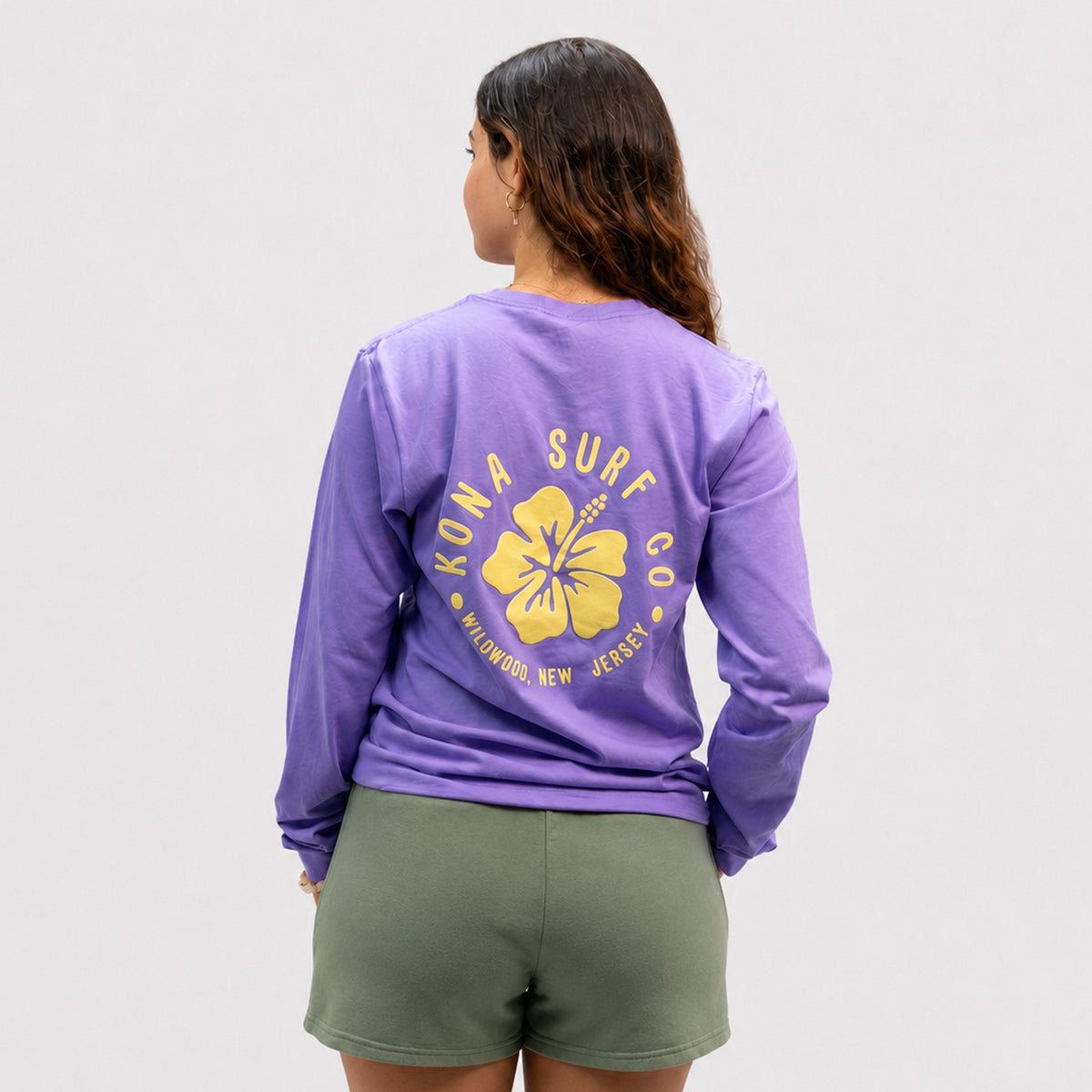 Hibiscus Puff Womens Long Sleeve Shirt - Dark Lavender