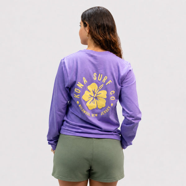 Hibiscus Puff Womens Long Sleeve Shirt - Dark Lavender