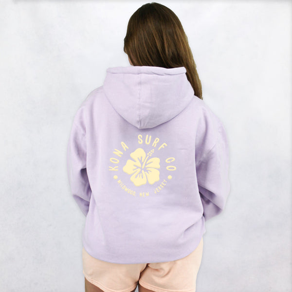 Hibiscus Puff Womens Pullover Hoodie - Lavender
